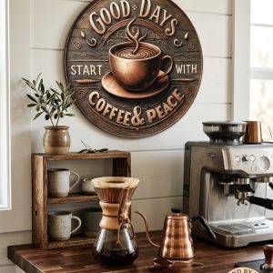 "Coffee & Peace" Graphic Metal Sign