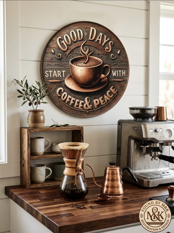 "Coffee & Peace" Graphic Metal Sign